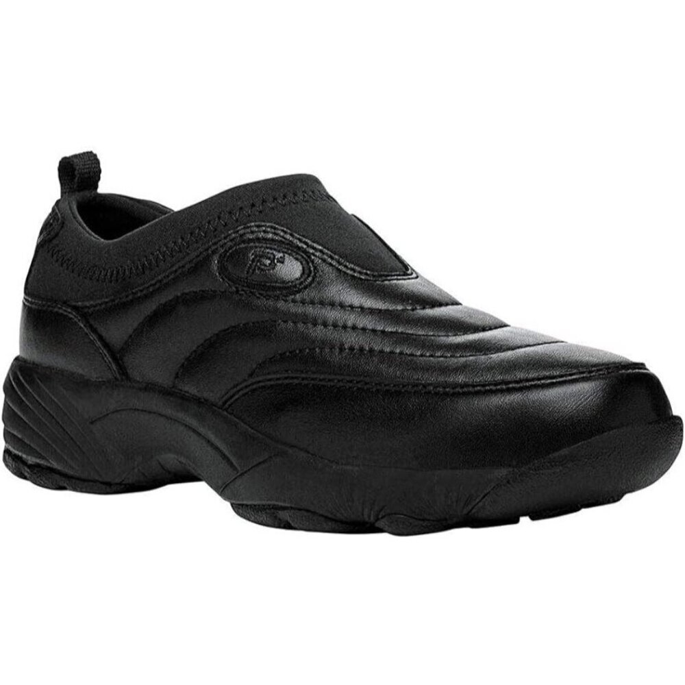 Propet Womens 5‎ M Wash Stability Slip-On Sneaker Black Leather NEW
